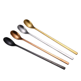 Matte Silver Gold Black Stainless Steel Metal Classic Long Handle Ice Tea Stirring Bar Spoon for Giveaways with Custom Logo