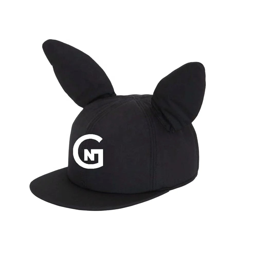 Snapback Hat with Rabbit  Ears Embroidery logo Leather Back Closure  6-panel Cap and Hat ODM OEM