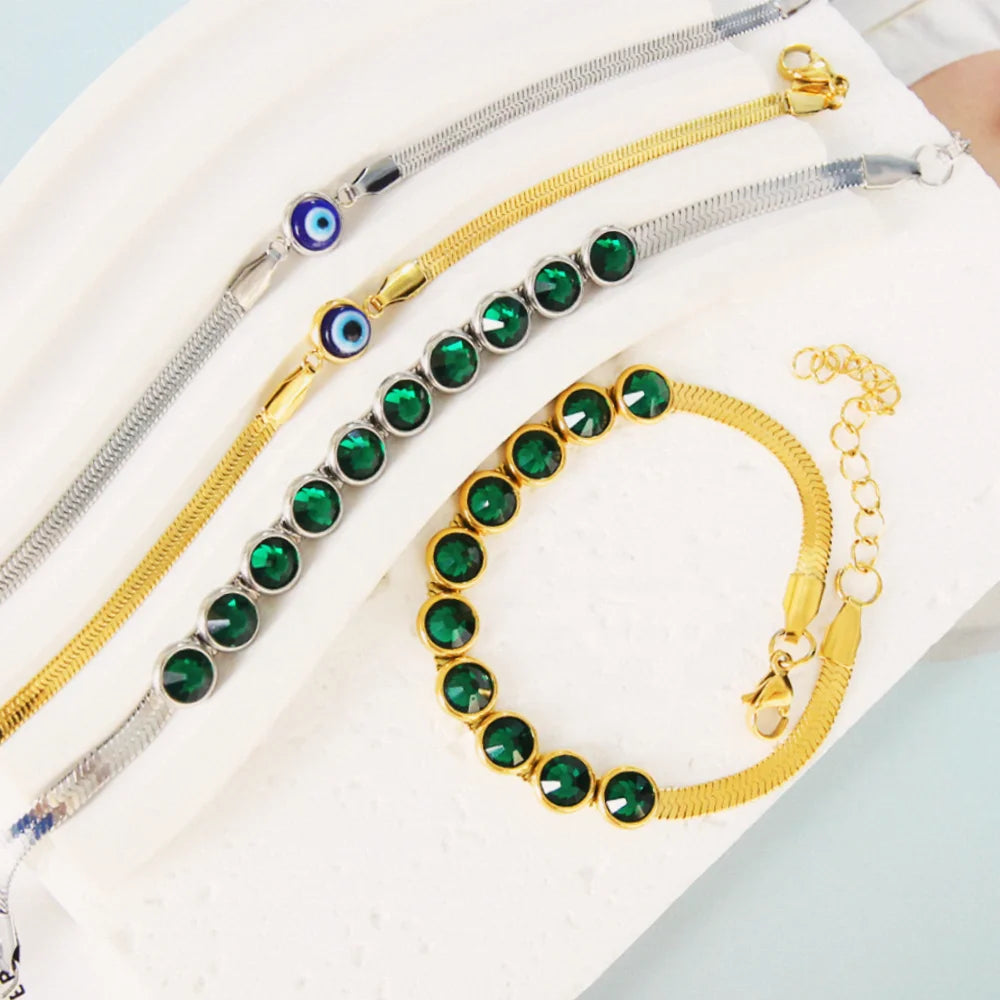 New Style Blade Chain Zircon Bracelet Gold Plated Stainless Steel Bracelet Customized 18k Gold Plated Jewelry Bracelet for Women