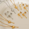 18k Plated Stud Earrings Melting Heart Shape Necklace Jewelry Sets for Women