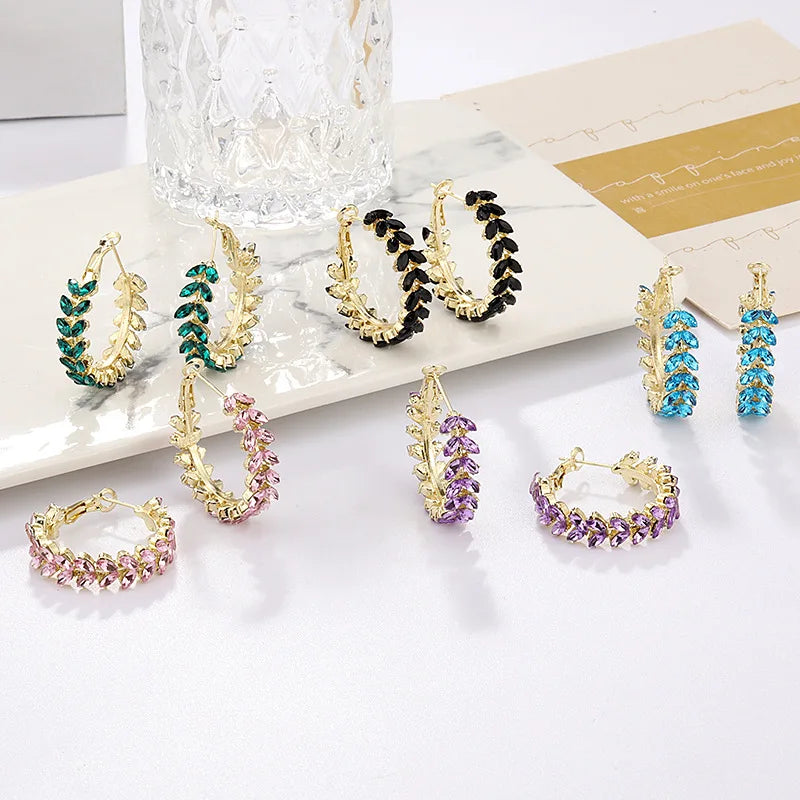DAIHE Cubic Zirconia Colorful Earrings Women Fashion Gold Sliver Zircon Wheat Earrings Jewelry for Gift
