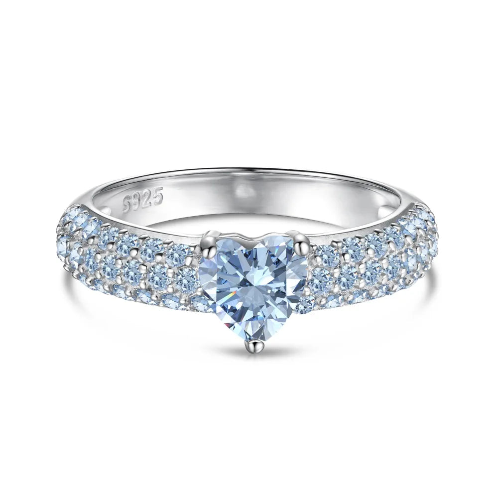 Dylam Classic S925 Silver Set Cz Heart Ring Pink Blue Diamond Wedding Ring Couple Engagement Band Bridal Set Rings Jewelry Women