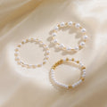 Original 2023 Sketchy Ins Spring Summer Handmade Beaded Elastic Gold Beads White Pearl Bracelet for Women Girl