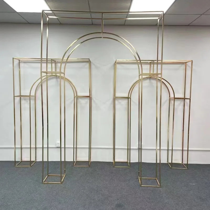 KE-FS004 Wedding Stage Gold Metal Iron Frame Flower Stand Screen Background Gold Arch Frame Backdrop Decoration