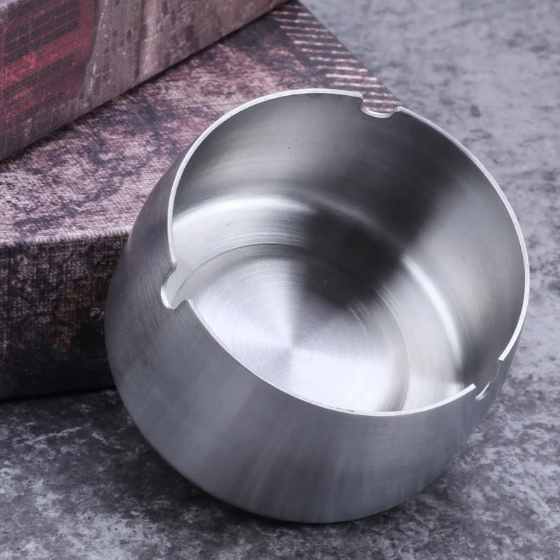 Fashionable Thickened Windproof Stainless Steel Ashtray Classic for Home Hotel Cafe KTV Plating Creative for Household Use