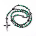 Hematite Cross Beads Stone Tiger Eye Beaded Rosary Necklace Stainless Steel Natural Stone Beads Long Necklaces for Men