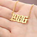 Personalized Stainless Steel 18K Gold Old English Pendant Necklace Trendy Link Chain Number Shape Birth Year Anniversary Gift
