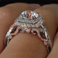 Huitan Cross Cubic Carved Engagement Rings Round Square Zircon Anillos Women Girls Silver Luxury Wedding Ring Sets