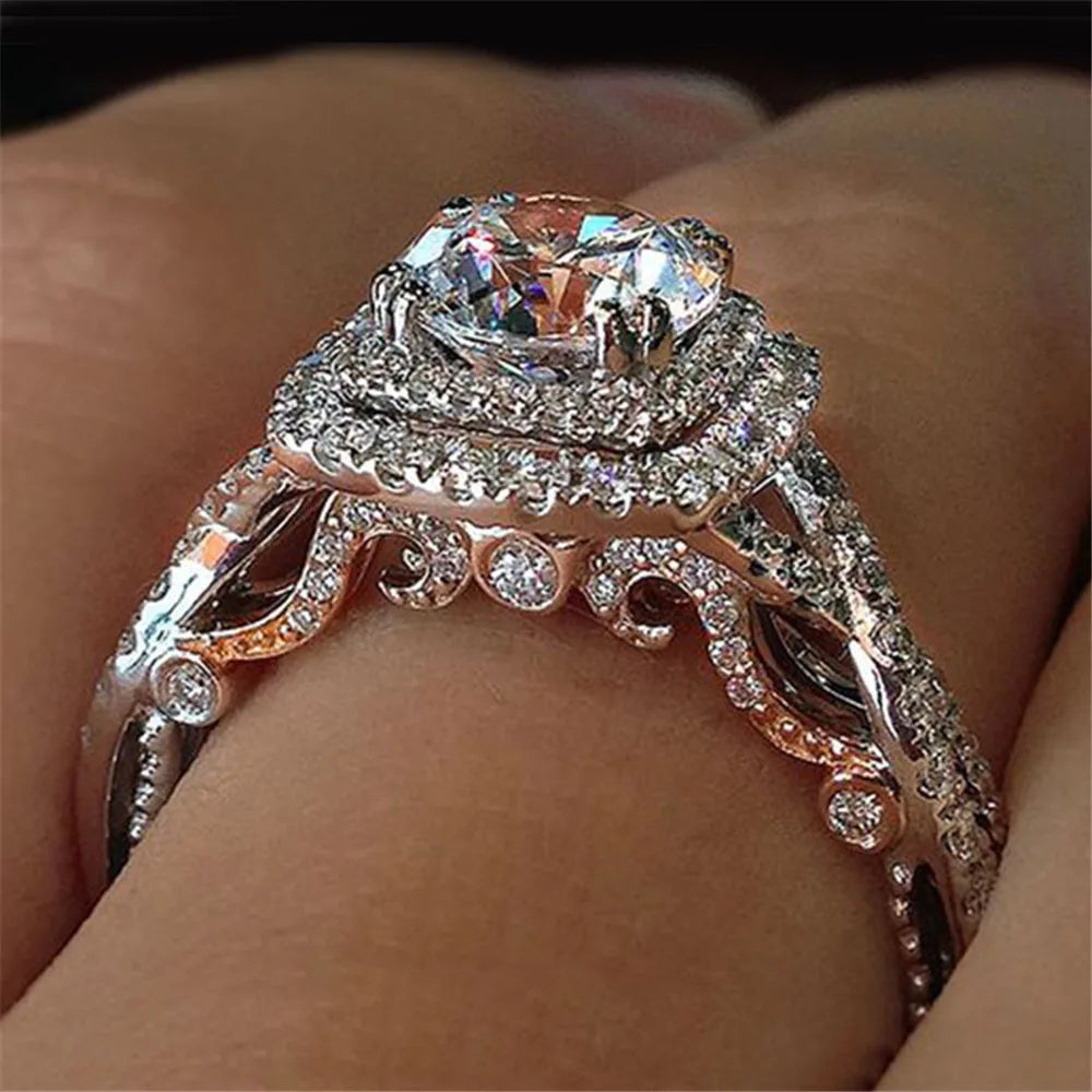 Huitan Cross Cubic Carved Engagement Rings Round Square Zircon Anillos Women Girls Silver Luxury Wedding Ring Sets