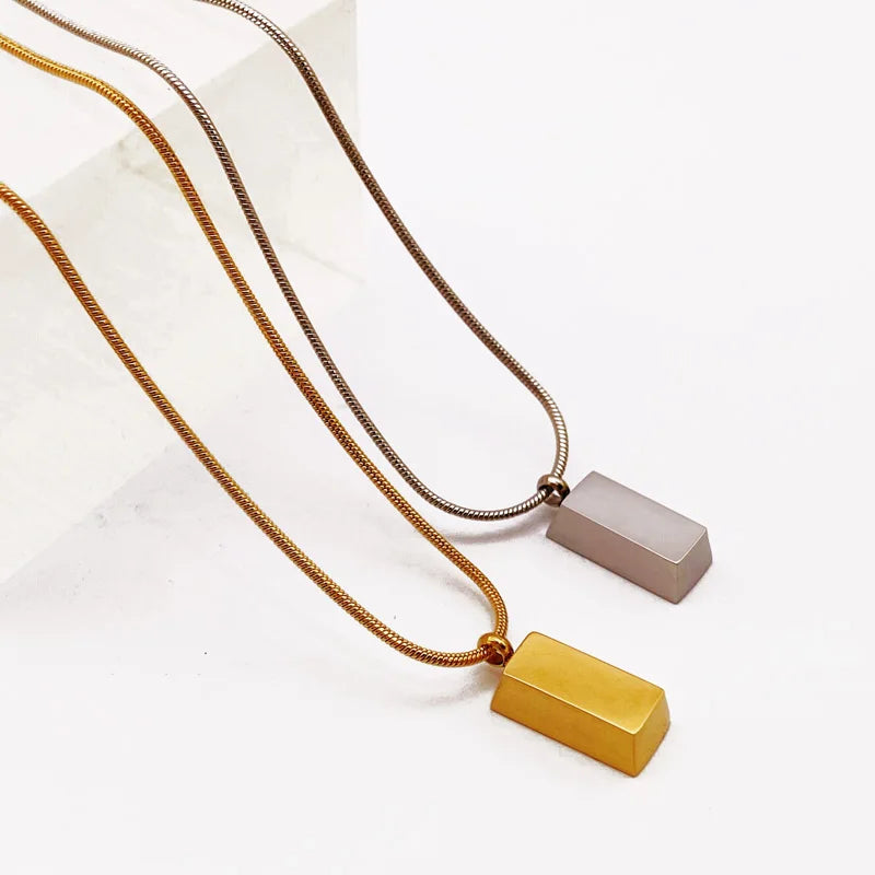 Boho Gold Brick bar Bullion Necklace Lucky Cube bar Pendant Necklaces Stainless Steel Hiphop Gold bar Charm Chain Necklace