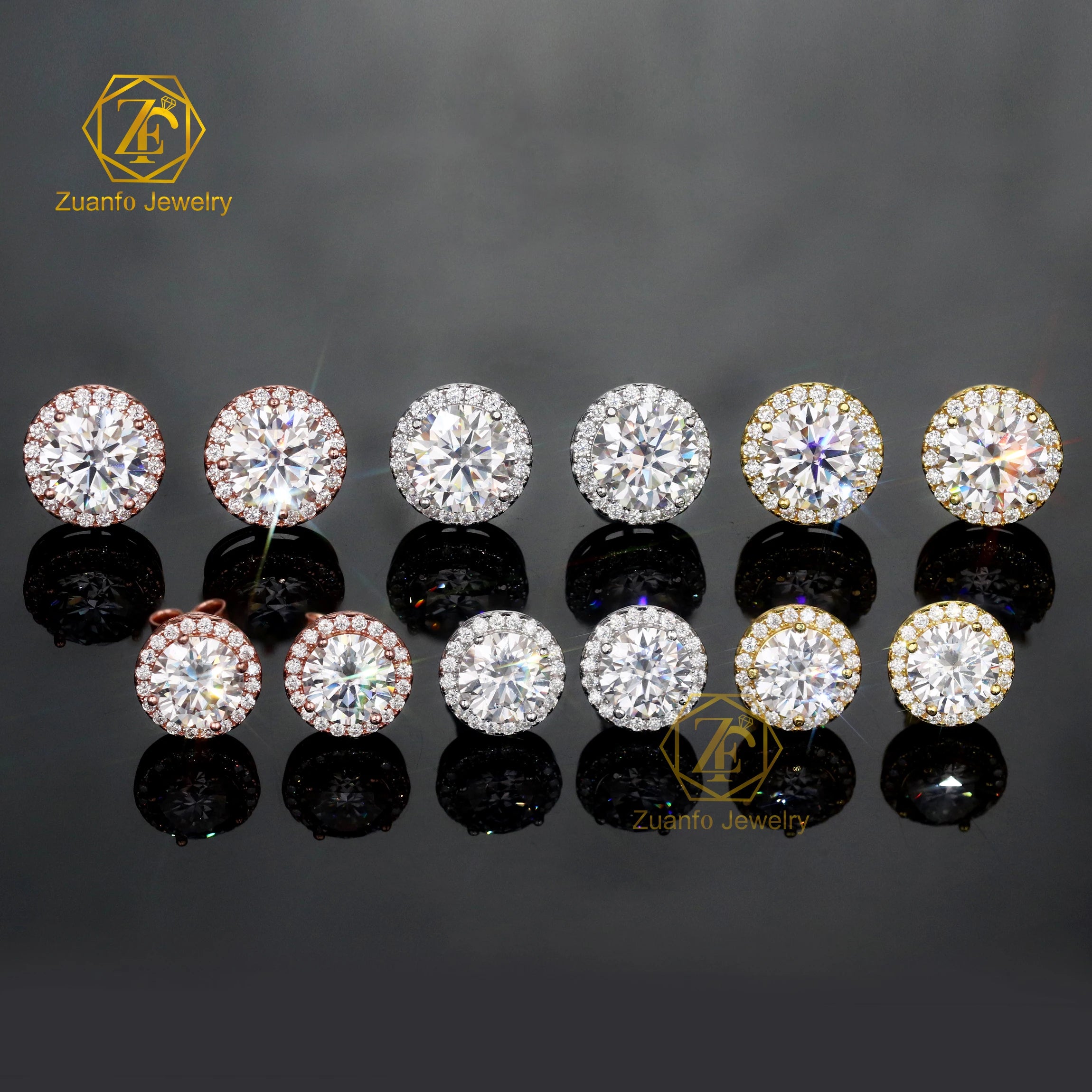 Wholesale Price Pass Diamond Tester 925 Silver 6.5mm 8mm Round Brilliant Cut D VVS Moissanite Diamond Halo Earrings for Women
