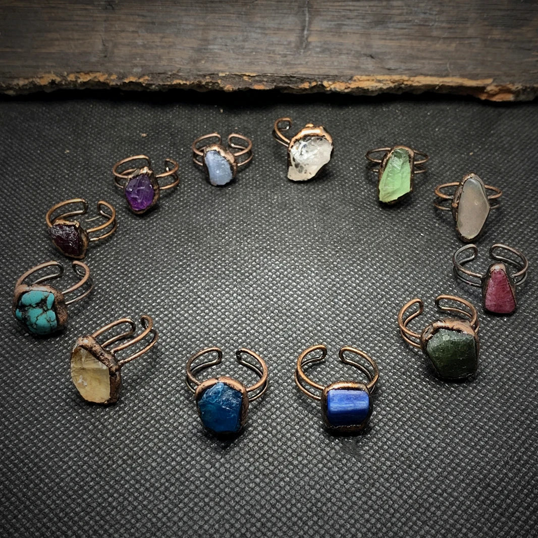 Evergreen Product Women's Birthday Gift Indeterminate Opening Adjustable Ring Vintage Natural 12 Birthstone Ring Gifts for Women