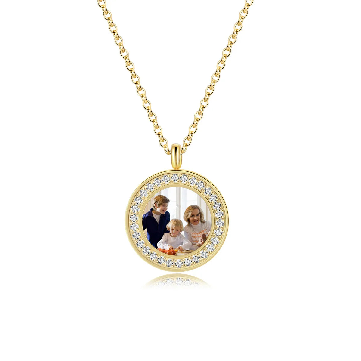 Custom DIY Photo Memory Medallions Pendant Necklace Diamond 5A Zircon Picture 316 Stainless Steel Setting Trendy Gold Jewelry