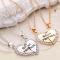 BFF Necklace Women Crystal Heart Pendant Best Friend Letter Necklace Couple Necklace Friendship Jewelry Mejores Amigos Collares