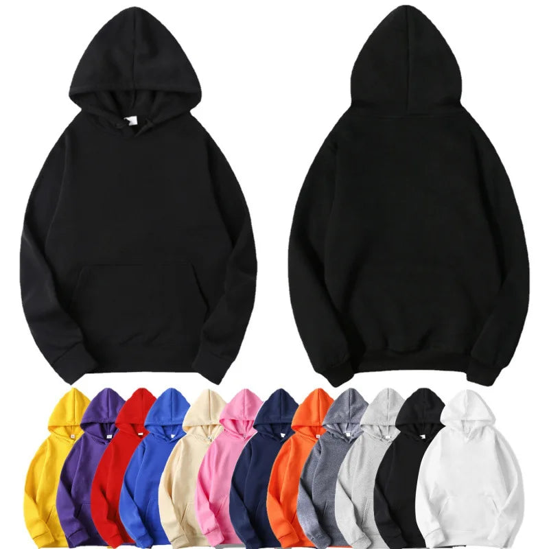 European Size Men's Women's Winter Casual Sweater Set Solid Color Printed Hooded Sweatshirt Loose Casual Style Digital Printing