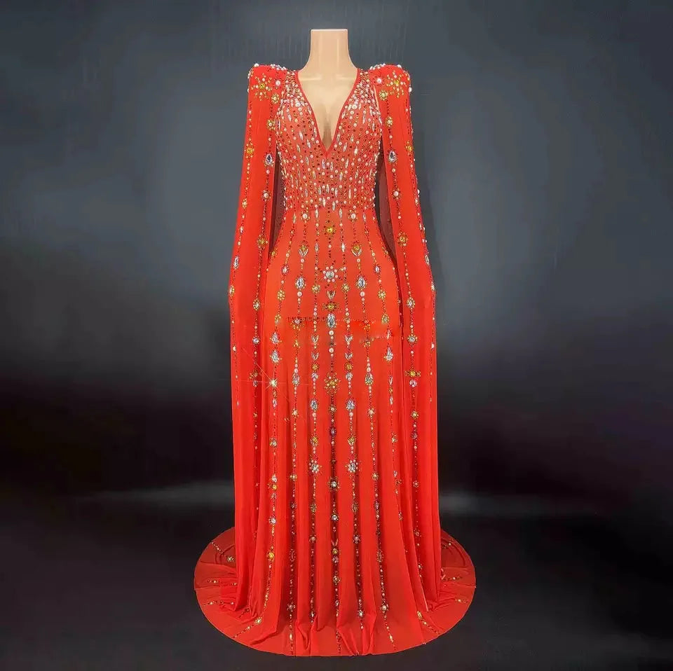 Fashion Shiny Crystal Sequin  Event Birthday Crystal Long Diamond Dress for Women Luxury Formal  Evening  Dresses