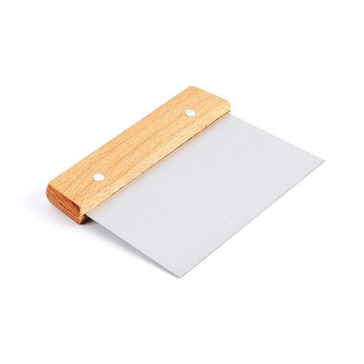 Stock Food Grade Stainless Steel Dough Bowl Scraper With Wood Handle