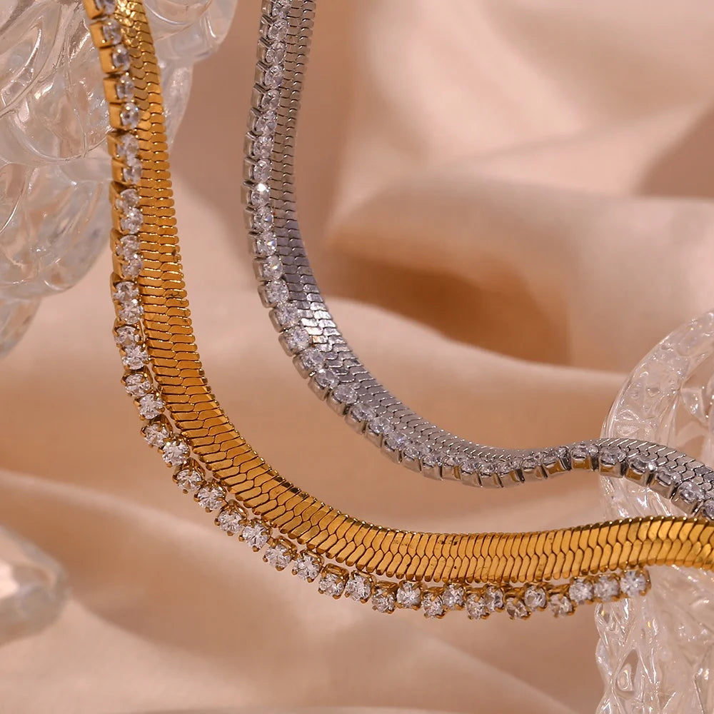 Water Proof Jewelry PVD Gold Plated Stainless Steel Chain Necklace Zircon Choker Necklace Bijoux En Acier Inoxydable