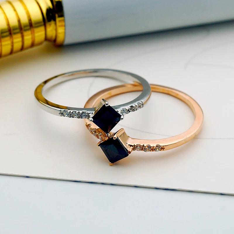 RZ7-004 Unique 925 Sterling Silver Fashion Jewelry Rings Cubic Zircon Stone Wedding CZ Black Rings for Women