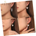 Ason Wholesale Fashion Stainless Steel Heart Pearl Drop Bride Earrings Jewelry 18K Gold Plated Wedding Hoop Earrings for Women