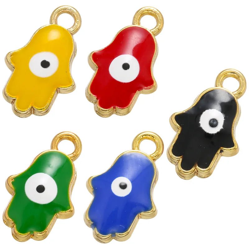 CZ8246 Small Dainty Enamel Multicolor Evil Eyes Hamsa Hand Charm Pendant for Jewelry Making