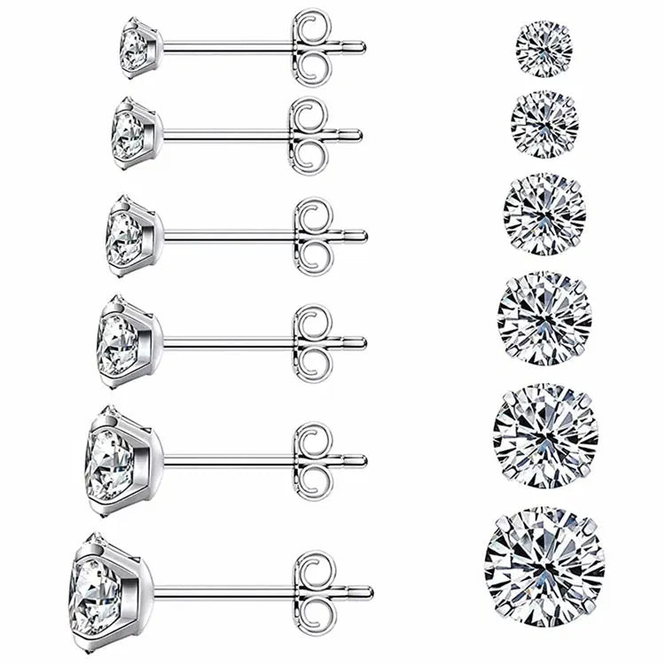 SC Factory Wholesale All-match 3mm 8mm 3A Cubic Zirconia Earrings Hypoallergenic Simple Stainless Steel Stud Earrings for Girls