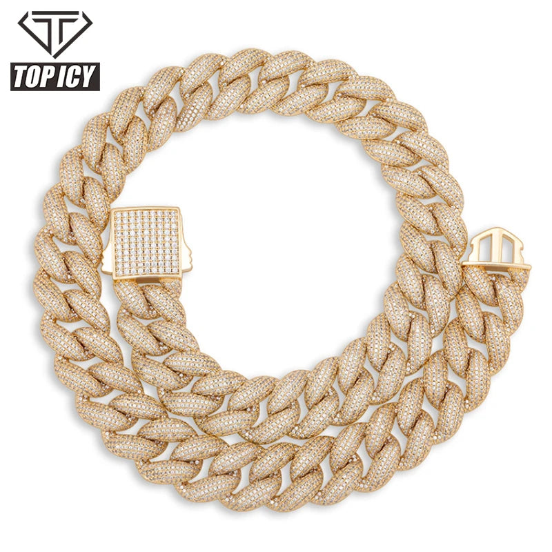 New Hip Hop 18mm Gold Plated Silver Big Miami Cuban Link Chain Iced Out Heavy Necklace for Men Wholesale Jewelry
