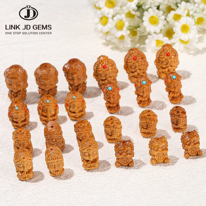 LINK JD GEMS JDPZW49 Natural Sandalwood Carved Buddha Head Pixiu Lion Dragon Spacer Beads DIY Jewelry Making Loose Beads