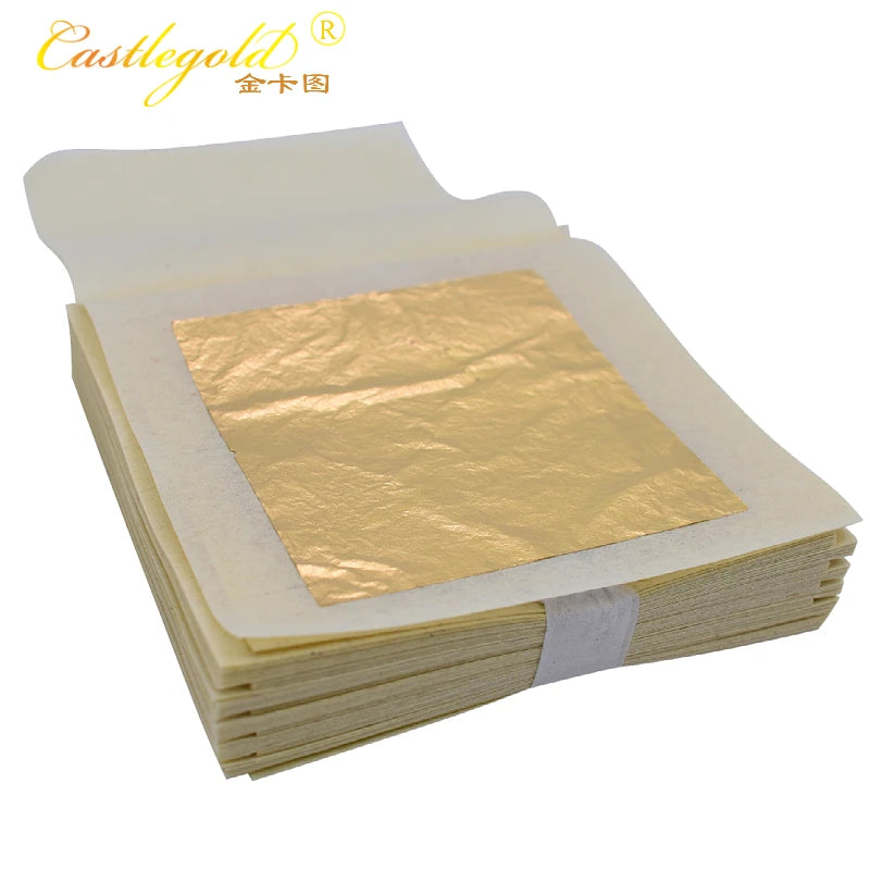 8*8 cm 100 Sheets Pure 24 Karat Gold Leaf for Skin Care Food Drink Art Decoration Cake Edible 24 k 99% Gold Leaf Sheet