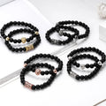 2 Pieces/Set Luxury Lion Head and CZ Crown Charm Copper Beads Bracelet 8MM Natural Lava Stone Head Bangles Men's Couple Gift