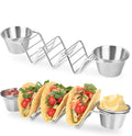 Kitchen Accessories 3 Rack Taco Tray Stainless Steel Taco Stand Holder With Sauce Cups
