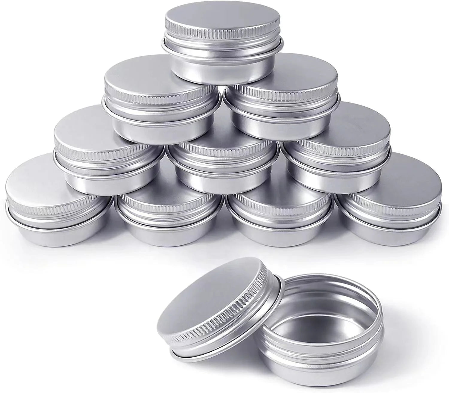 15ml 0.5Oz Silver Lip Balm Aluminum Tin Cans Cosmetic Jars Refillable Container with Screw Lid