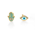 LOZRUNVE Gold Cute Mini Evil Eye Hamsa Enamel Stud Earring Sterling Silver 925
