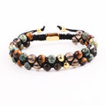 Fashion Classic Design Natural Stone Handmade Woven Cord Custom 6mm Mix Gemstone Double Layer Macrame Friendship Bracelet