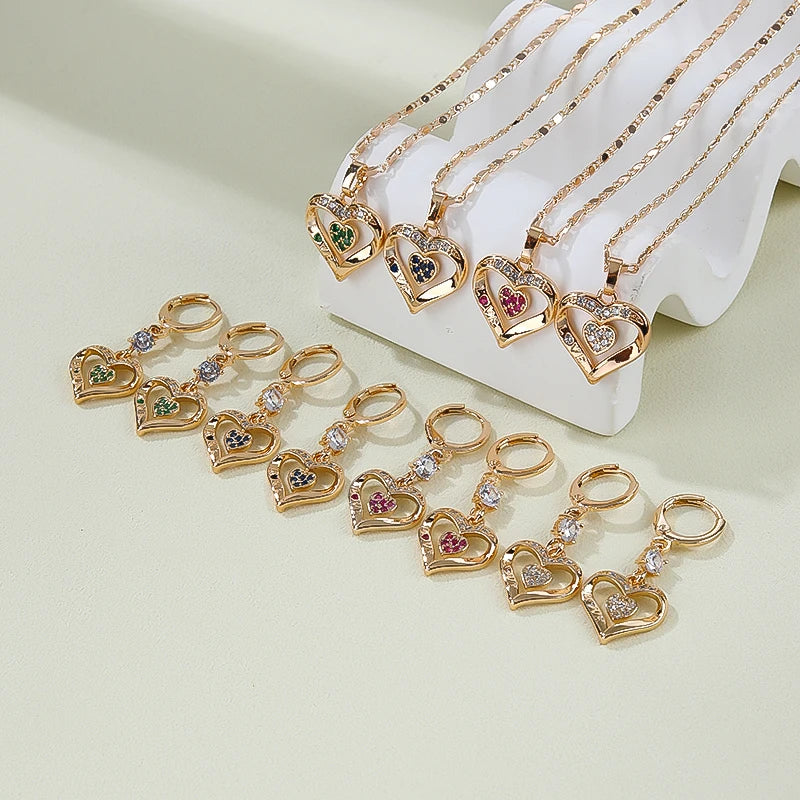 Gold Jewelry Set Ladies Fashion 18K Gold Plated Necklace Girl Heart Shaped Necklace Jewelry Set