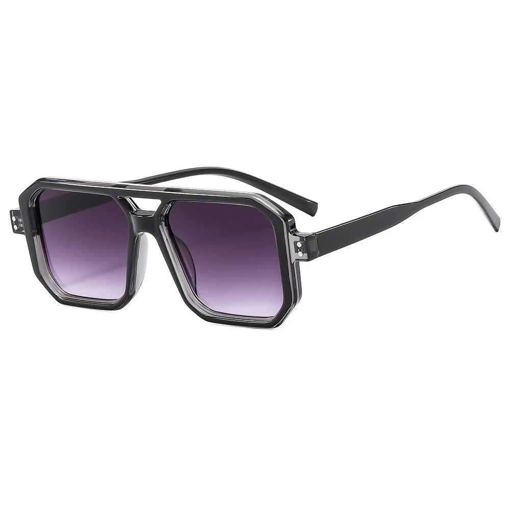 Luxury Brand Vintage Sunglasses Men New Fashion Oversized Square Frame Double Bridge Custom Logo UV400 Acrylic Metal PC Material