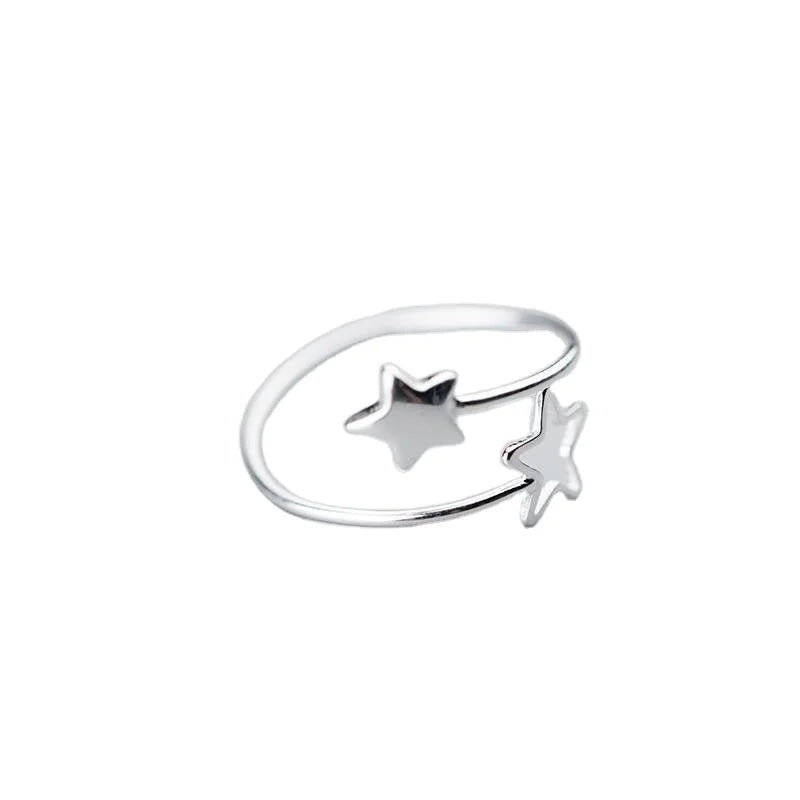 Fashion Ring 925 Sterling Silver Pentagram Star Personalized Opened Adjustable Rings for Women Jewelry Accessories