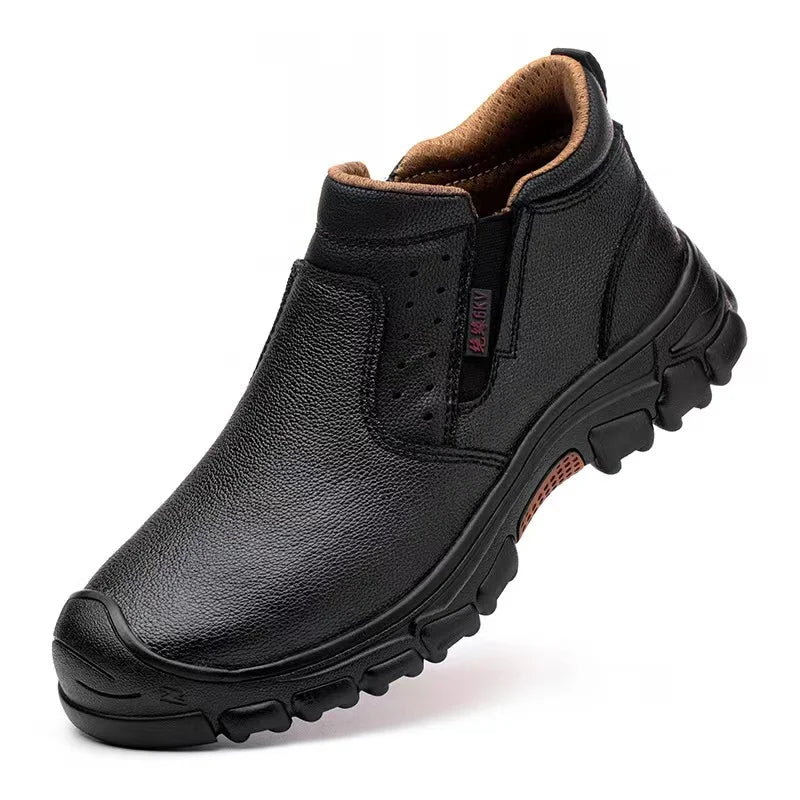 AMAWEI Men's Safety Shoes 2109 Black Microfiber Leather Waterproof Upper for Heavy-duty Work Steel Toe Protective Shoes MegaBDM