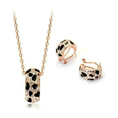 S041 Hyperbole Leopard Print Rose White Gold Color AAA+Cubic Zirconia Earrings and Necklace Jewelry Set