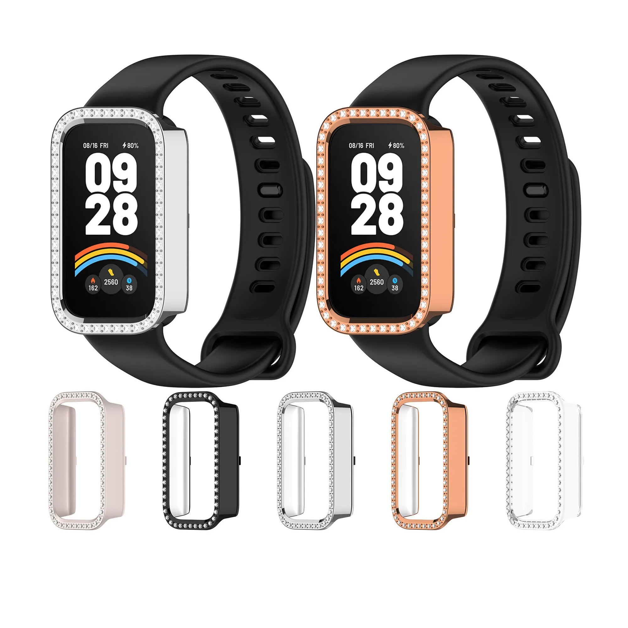 ShanHai PC Protective Case Diamond Crystal Bling Watch Bumper Anti-Scratch Protector for Xiaomi Band 9 Active/Redmi Band 3