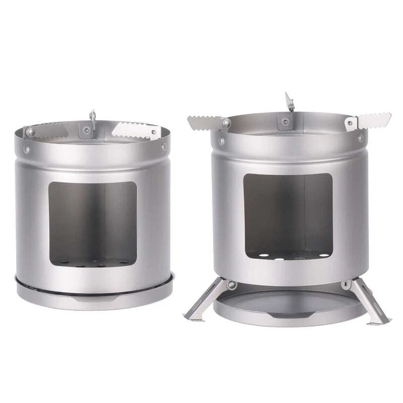 Outdoor Camping Titanium Wood Stove With Foldable Stands Tripods Portable Ultralight Camping Stove