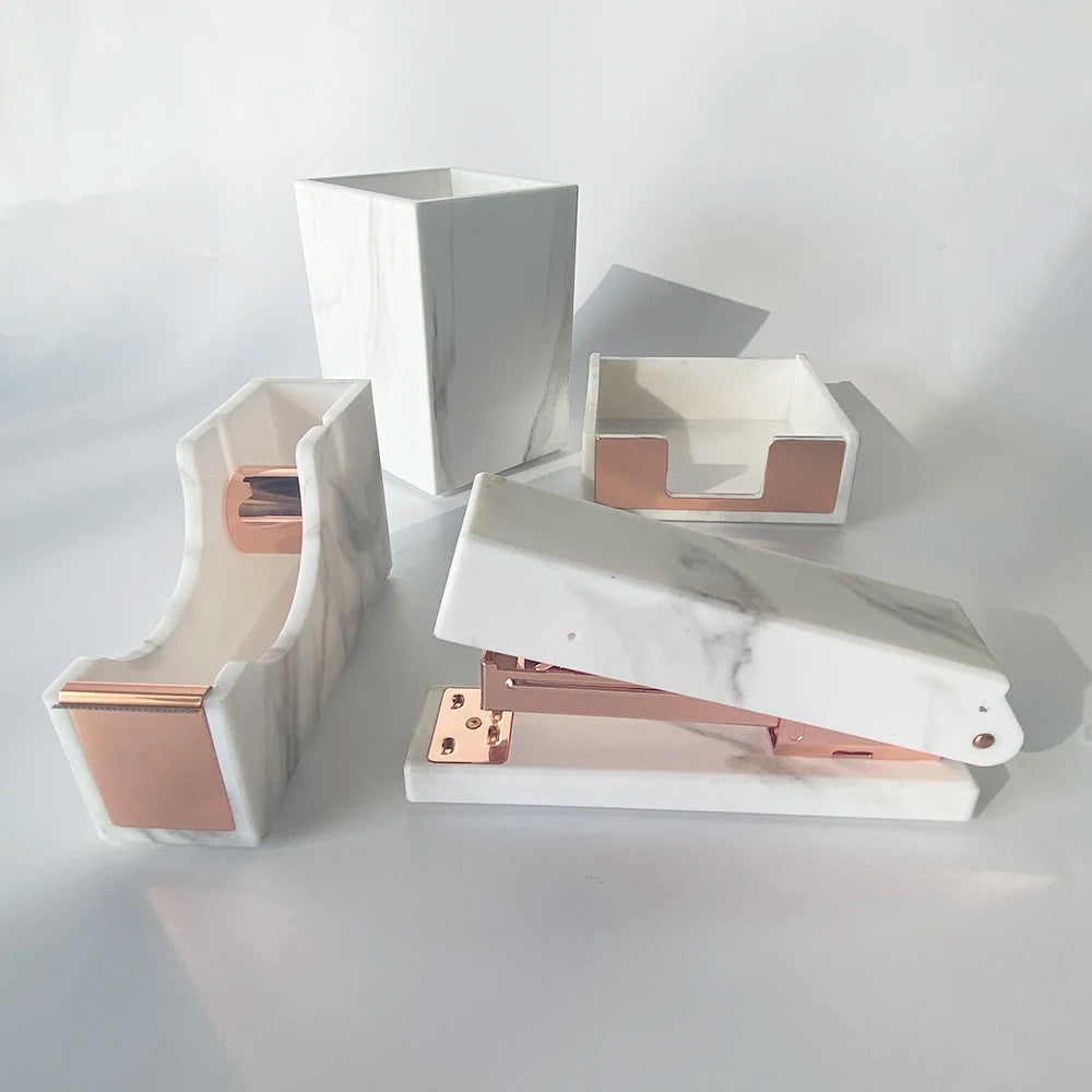 Marble Sticky Notes Tray Magnetic Paper Clips Dispenser Pen Marble Acrylic Pencil Holder Desktop Decor Set