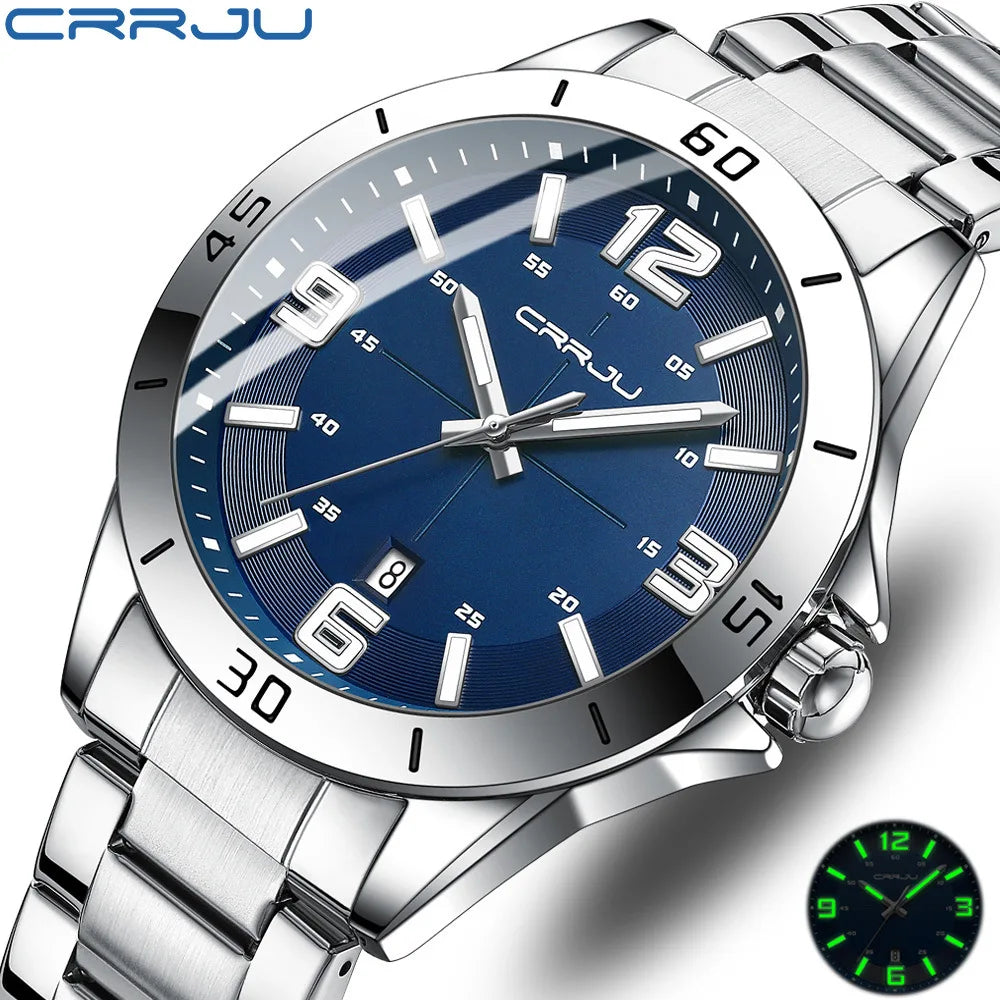 CRRJU 5003 Top Brand Chic Mens Quartz Watches Luminous Waterproof Stainless Steel Watch Men Date Calendar Business Wristwatch