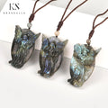 Natural Flash Labradorite Hand Carved Mermaid Angel Chief Crystal Pendant Necklace Unisex Jewelry