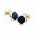 Cufflink Tie Clip Sets Black Agate Stone Luxury Men's Jewelry 18K Gold Plated Bezel Set Round Cuff Links Wedding Engagement