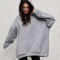 Enyami Cozy Oversized Women's Autumn Long Sleeve Solid Color Lightweight Fall Sweatshirts Daily Wear Hoodie With One Pocket