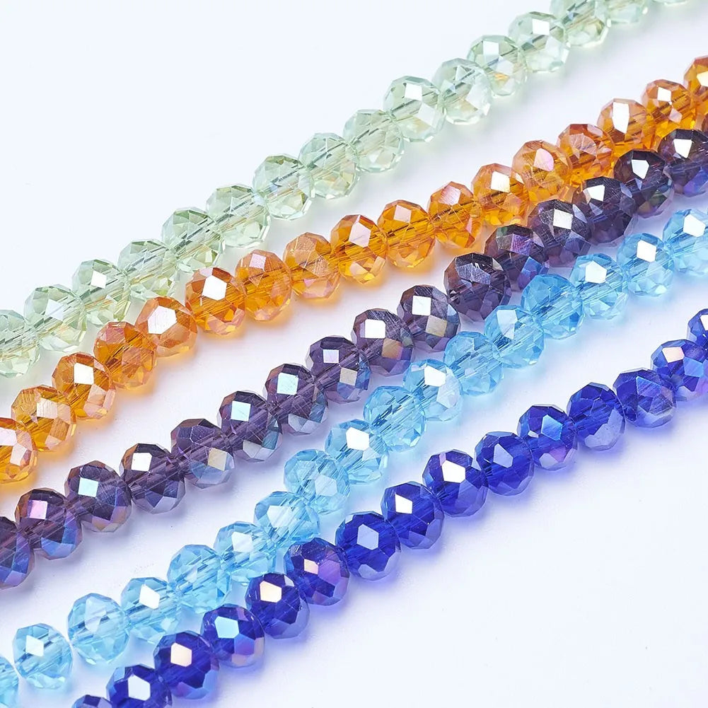 PandaHall 10 Strands 4mm 6mm 8mm 10mm Faceted Rondelle Light Blue Ab Color Electroplate Glass Beads