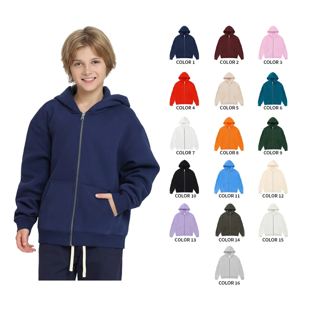 Yonung Hoodies Oversized Zipper Hoodies Kids 450gsm 100 Cotton Suede Brushed Custom Your Own logo Design