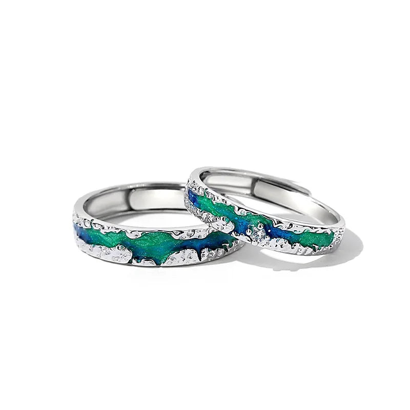 BAQUESUN Factory Wholesale Aurora Couple Light Luxury Niche Dream Gradient Starry Sky Irregular Texture Men's and Women's Rings