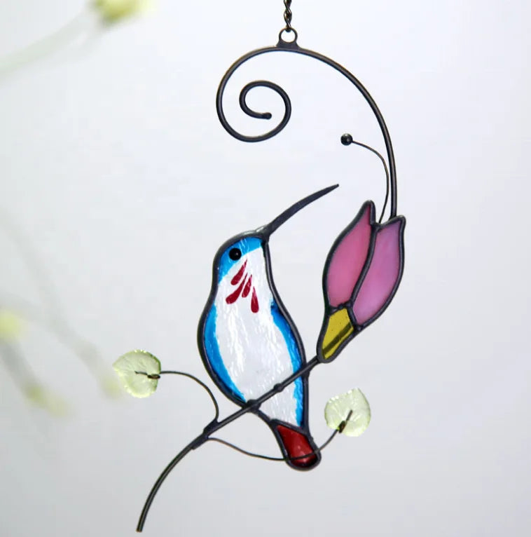Hummingbird Hanging Ornaments Stained Glass Pendant Wind Chimes Window Ornament Pendant Wall Art Ornament
